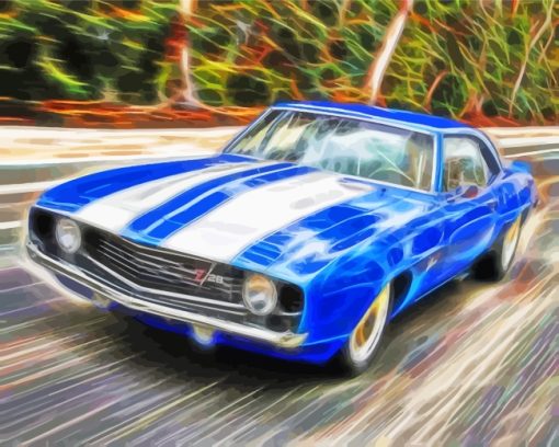 Blue Camaro Car Art paint by numbers