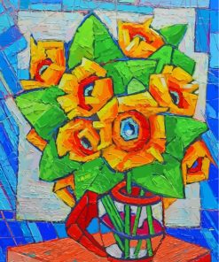 Cubist Sunflowers Vase paint by numbers
