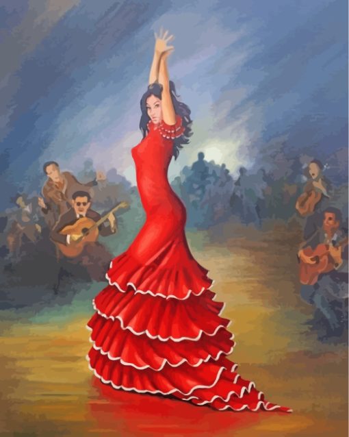 Flamenco Dancer With Red Dress paint by numbers