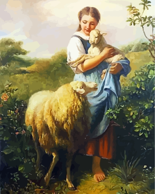Sheep And Girl paint by numbers