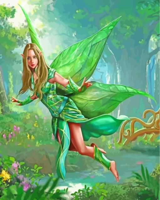 Green Elf Fairy Paint By Numbers - Canvas Paint by numbers