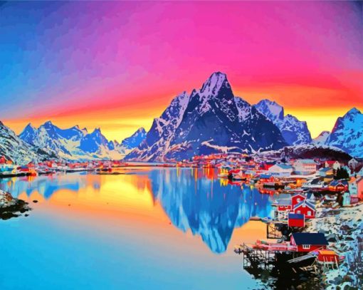 Mountain Sunset Lofoten paint by numbers