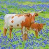 Longhorn And Calf In Bluebonnets paint by numbers