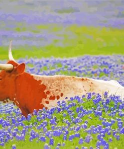 Longhorn In Bluebonnets paint by numbers