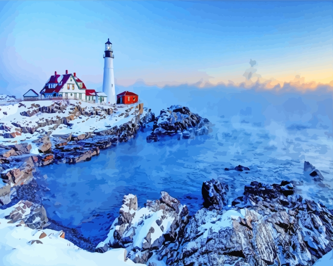 Maine Lighthouse In Snow paint by numbers