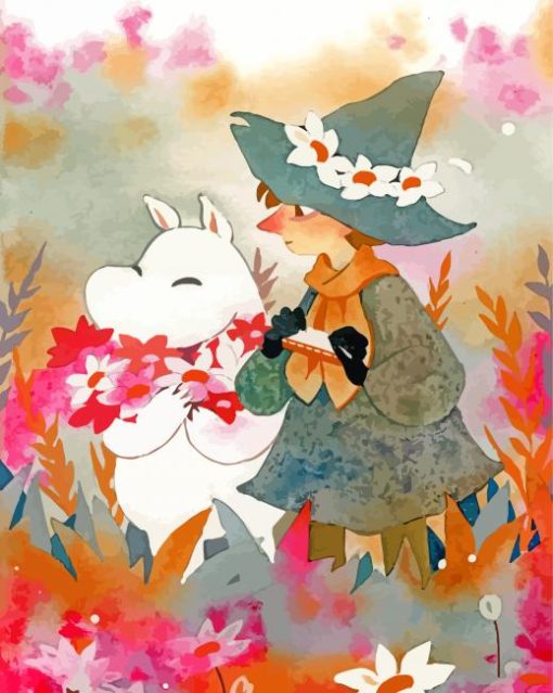 Moomins Characters With Flowers paint by numbers