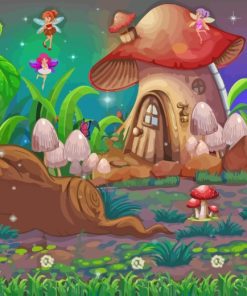 Mushroom House And Fairies paint by numbers