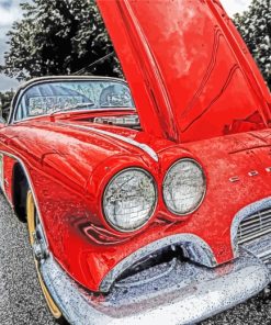 Red Classic Corvette paint by numbers