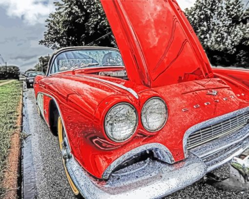 Red Classic Corvette paint by numbers