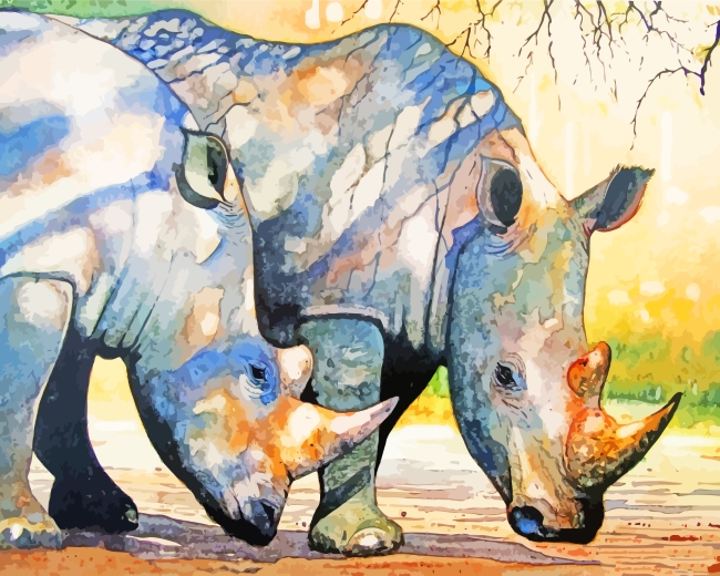 Rhinos Animals paint by numbers