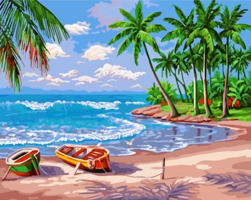 Beach Coconut Trees Fishing paint by numbers