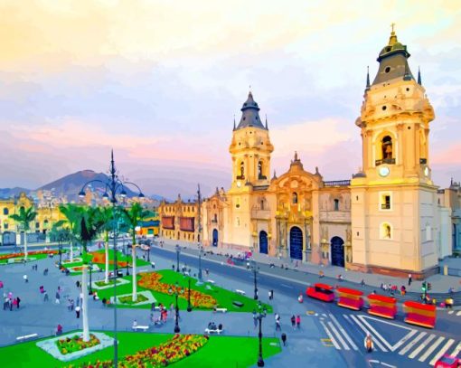 Cathedral Lima Peru paint by numbers