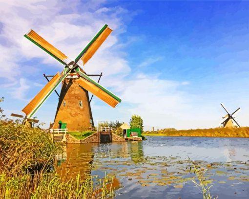 Cool Windmills Ta Kinderdijk paint by numbers