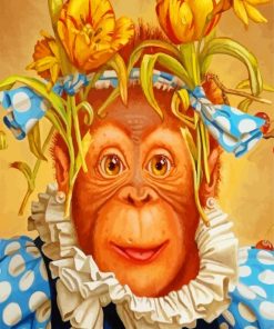 Cute Monkey With Flowers paint by numbers