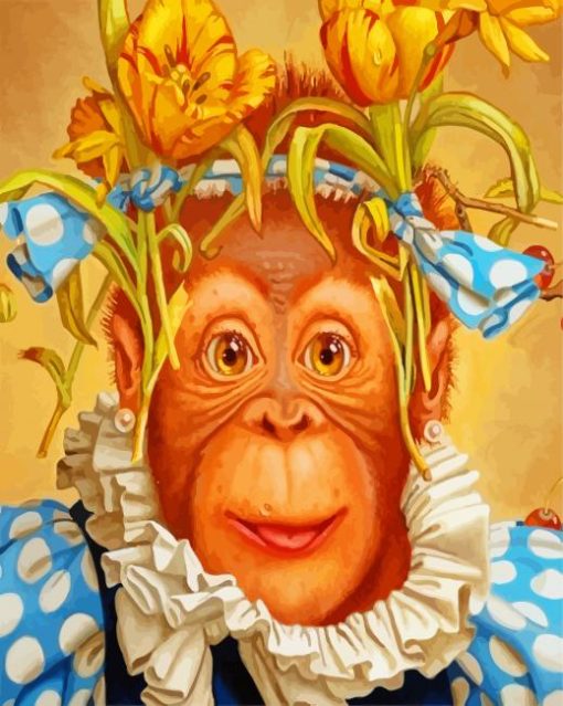 Cute Monkey With Flowers paint by numbers