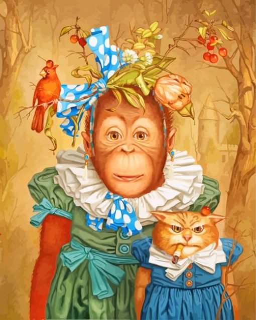 Monkey And Mad Cat paint by numbers