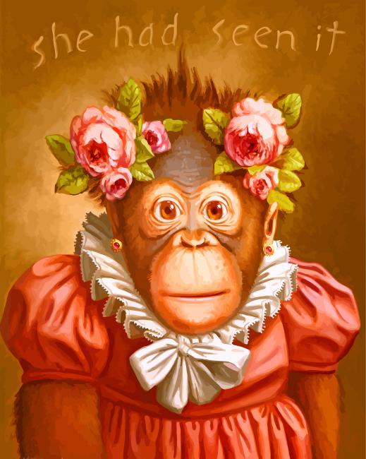 Monkey With Flowers Crown paint by numbers