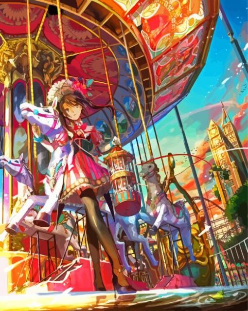 Anime Girl On Carousel paint by numbers