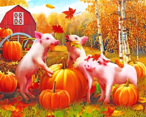 Autumn Pigs Animals paint by numbers