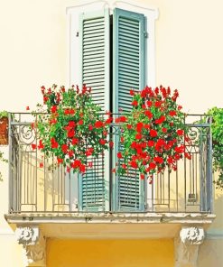 Aesthetic Balcony With Red Flowers paint by numbers