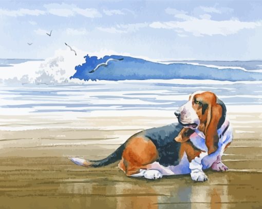 Basset At The Beach paint by numbers