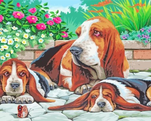 Basset Hounds Family paint by numbers