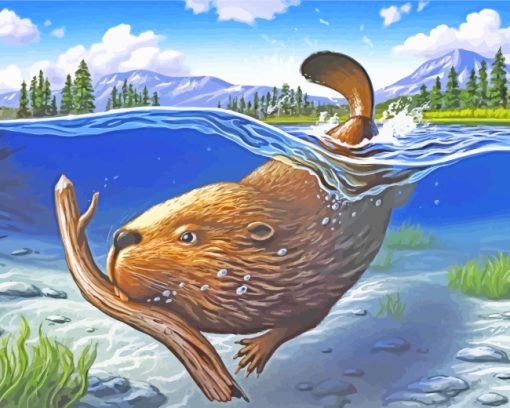 Beaver Swimming Underwater paint by numbers