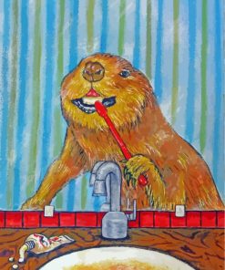 Beaver Washing Teeth paint by numbers
