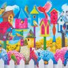 Colorful Birdhouses Row paint by numbers