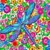 Blue Dragonfly Art Flowers paint by numbers