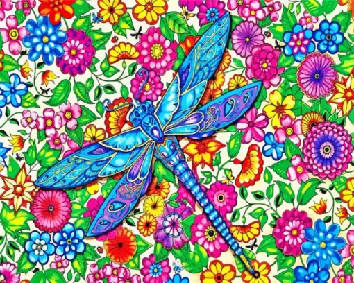 Blue Dragonfly Art Flowers paint by numbers