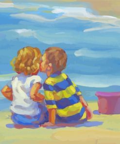 Boy And His Sister In Beach paint by numbers