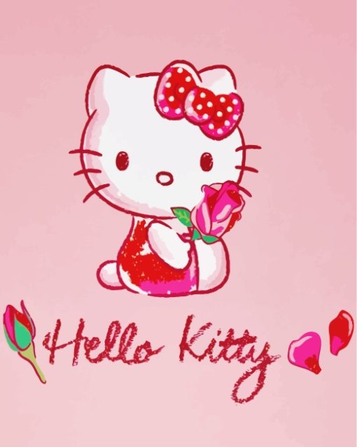 Pink Hello Kitty With Flower paint by numbers