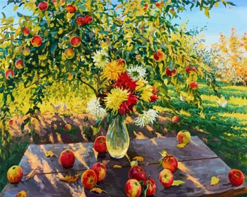 Apples And Dahlias Flowers paint by numbers