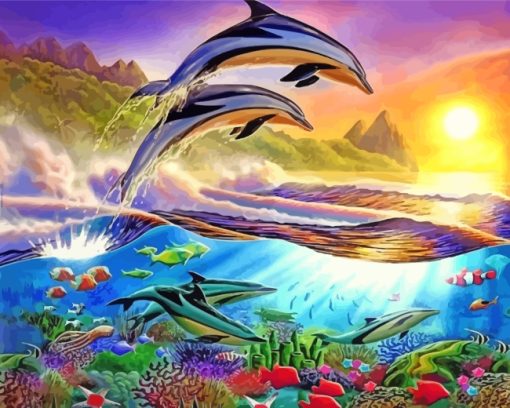Dolphins At Sunset paint by numbers