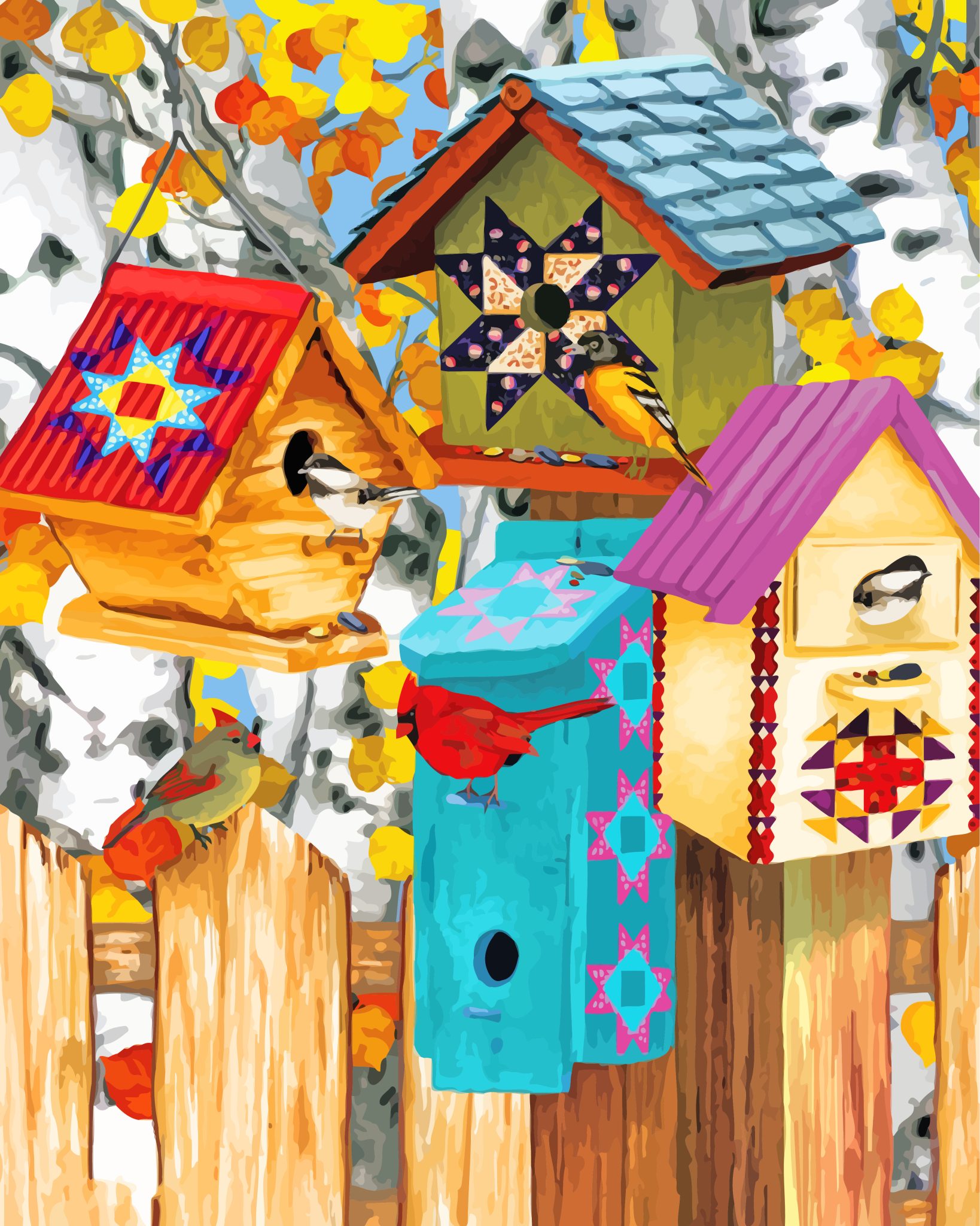 Fall Birdhouse paint by numbers