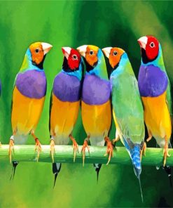 Colorful Finches On Branch paint by numbers