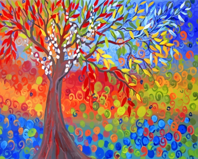 Colorful Tree DIY Paint By Numbers Number Canvas Painting Number 4 seasons Trees 