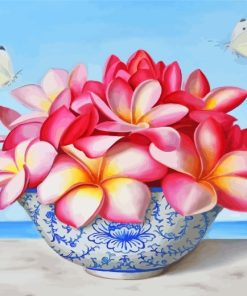 Frangipani Vase And Butterflies paint by numbers