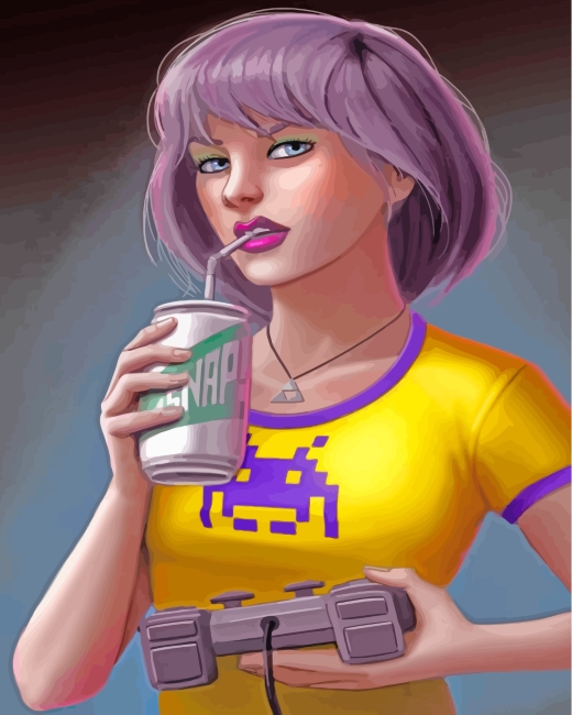 Gamer Girl Drinking paint by numbers