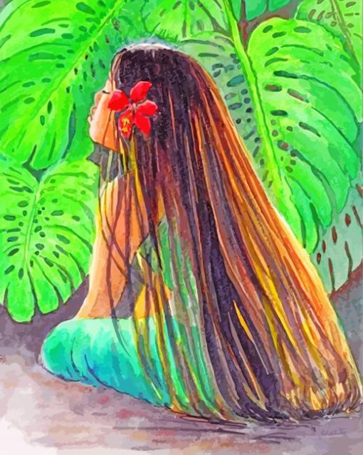 Hawaiian Girl With Long Hair paint by numbers