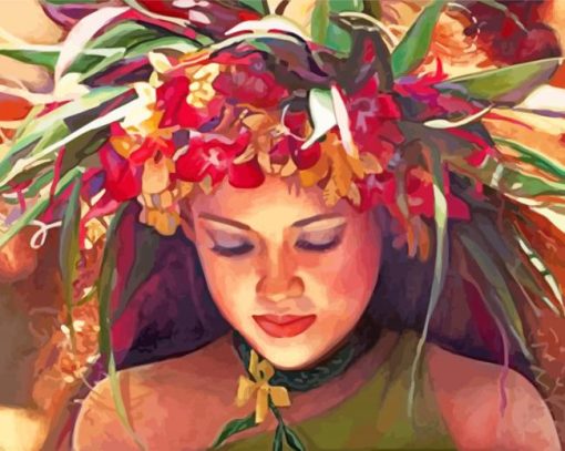 Hawaiian Girl With Floral Headdress paint by numbers