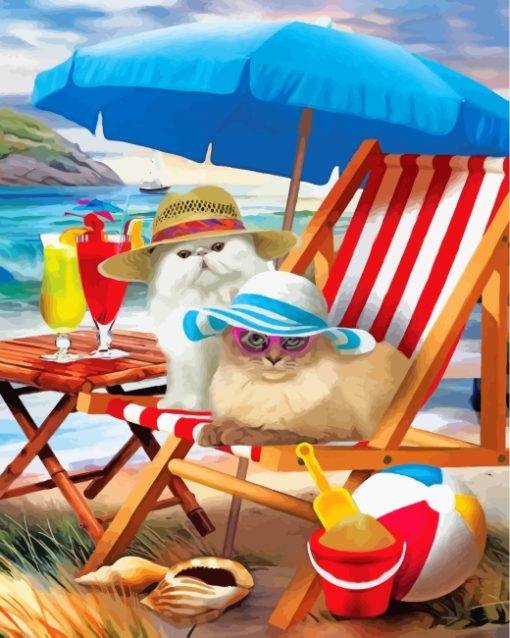 Holiday Beach Cats Paint By Numbers - Canvas Paint by numbers
