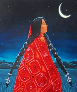 Indigenous Girl Looking At Moon paint by numbers