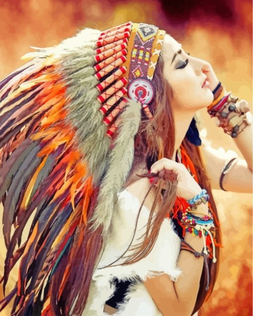 Indigenous Woman With Headdress paint by numbers