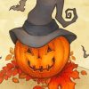Jack O Lantern With A Witch Hat paint by numbers