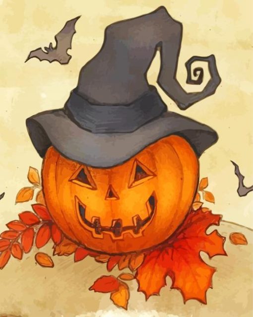 Jack O Lantern With A Witch Hat paint by numbers
