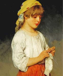 Little Girl Knitting paint by numbers