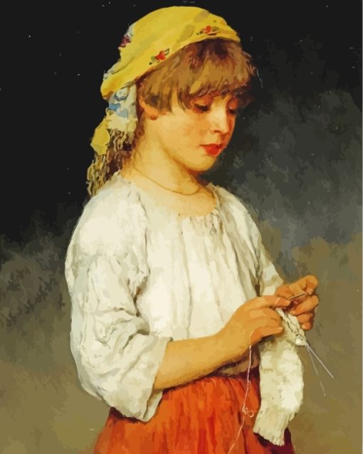 Little Girl Knitting paint by numbers