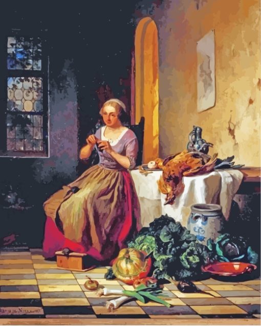 Medieval Woman Knitting paint by numbers